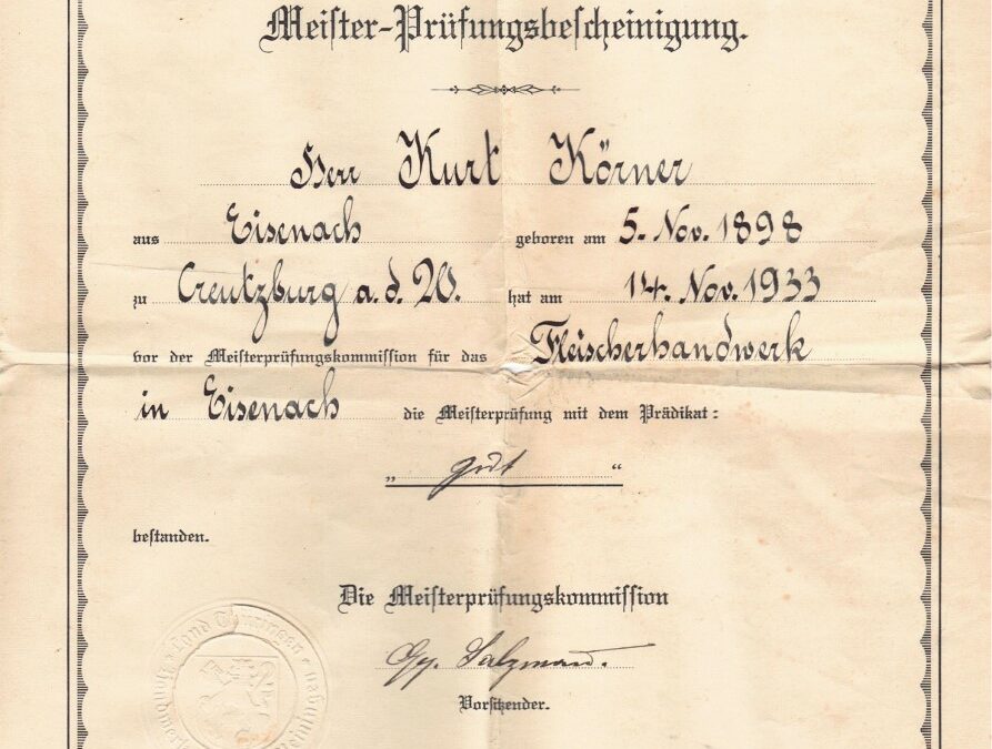 Meisterbrief von Kurt Körner